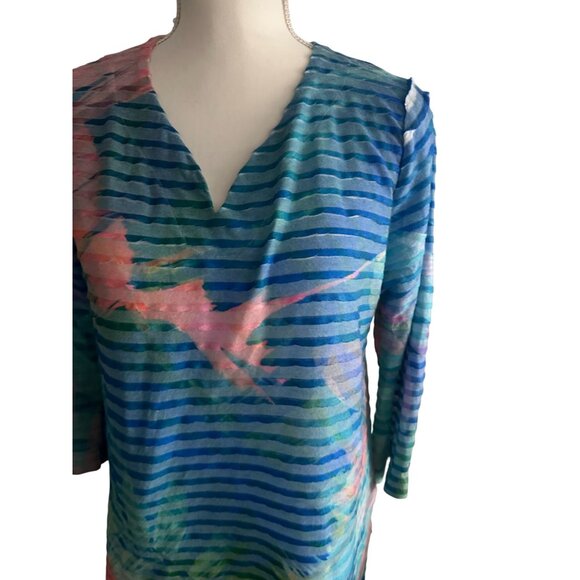 SOFT SURROUNDINGS Tropical Striped Tunic Top Size L - Picture 2 of 7